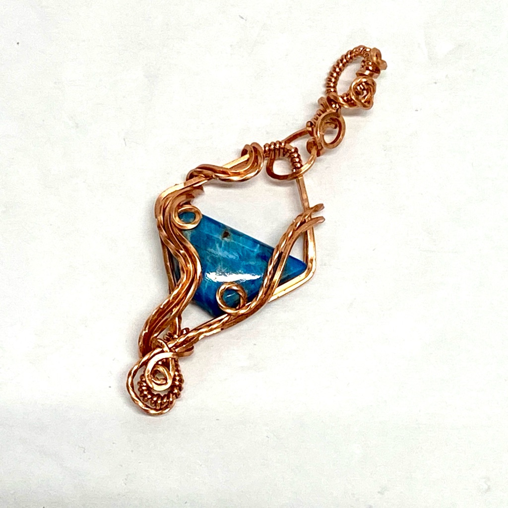 Handcrafted Apatite Pure Copper Abstract Statement Pendant Artisan Jewelry Gift 56$